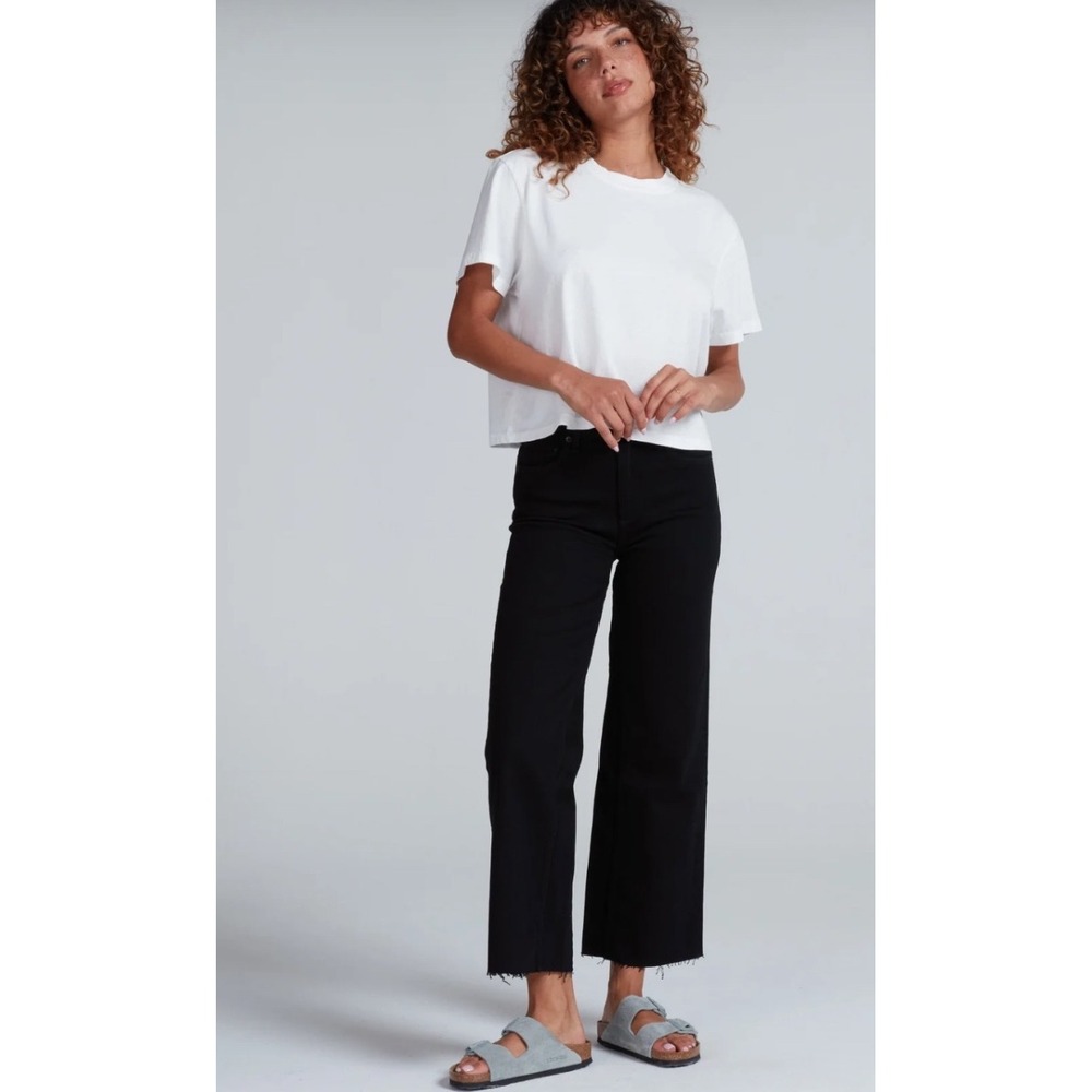 ASKK NY Crop Slim Wide‎ Leg Jeans Raw Hem Black Size 26
